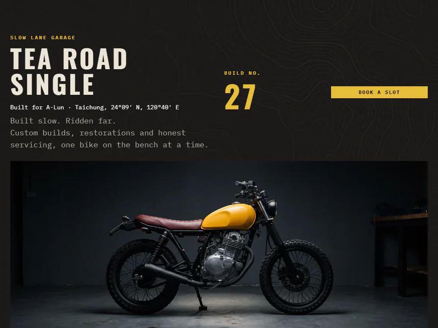 Slow Lane Garage — Motorcycle workshop build file