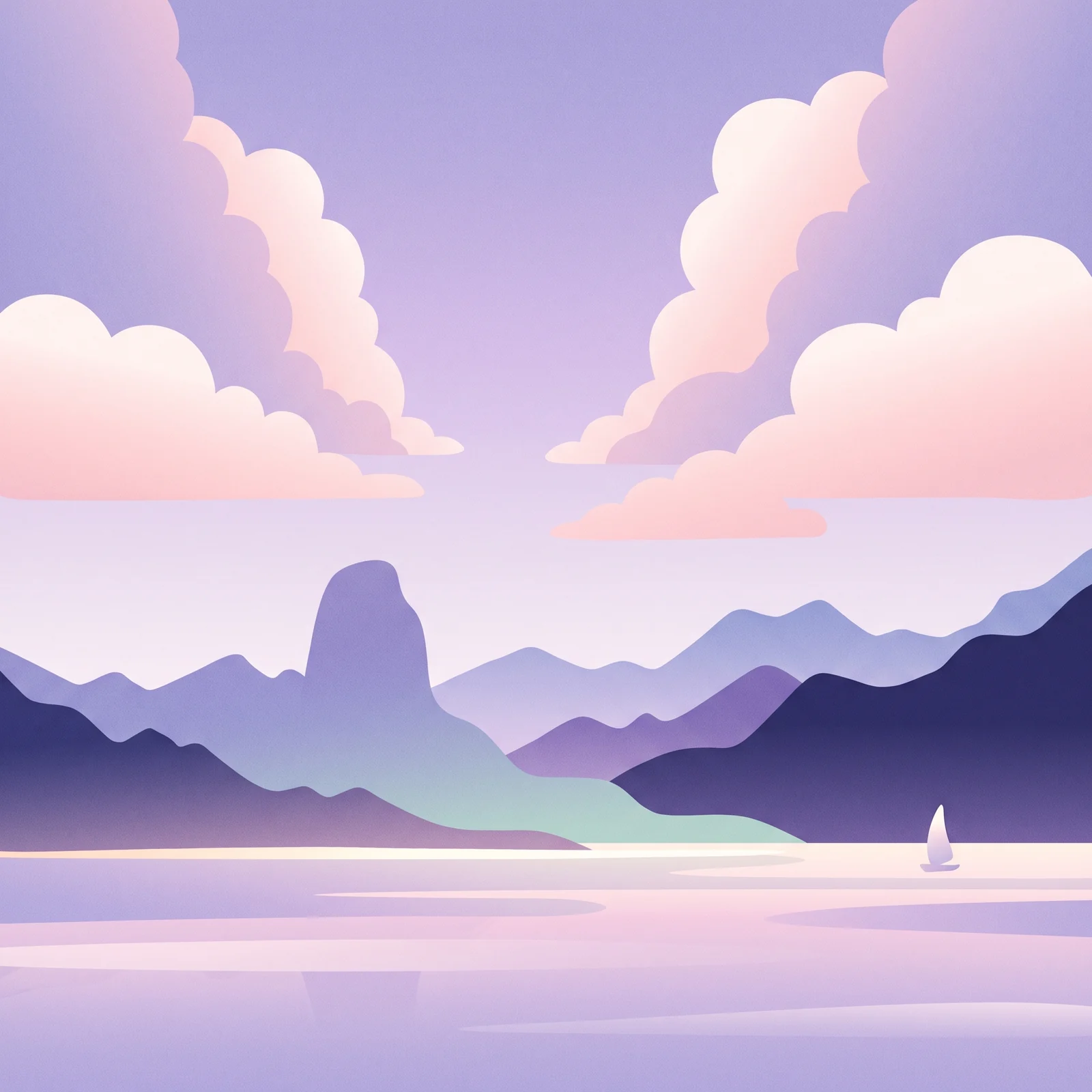 Illustration of a harbour at dusk under pink clouds