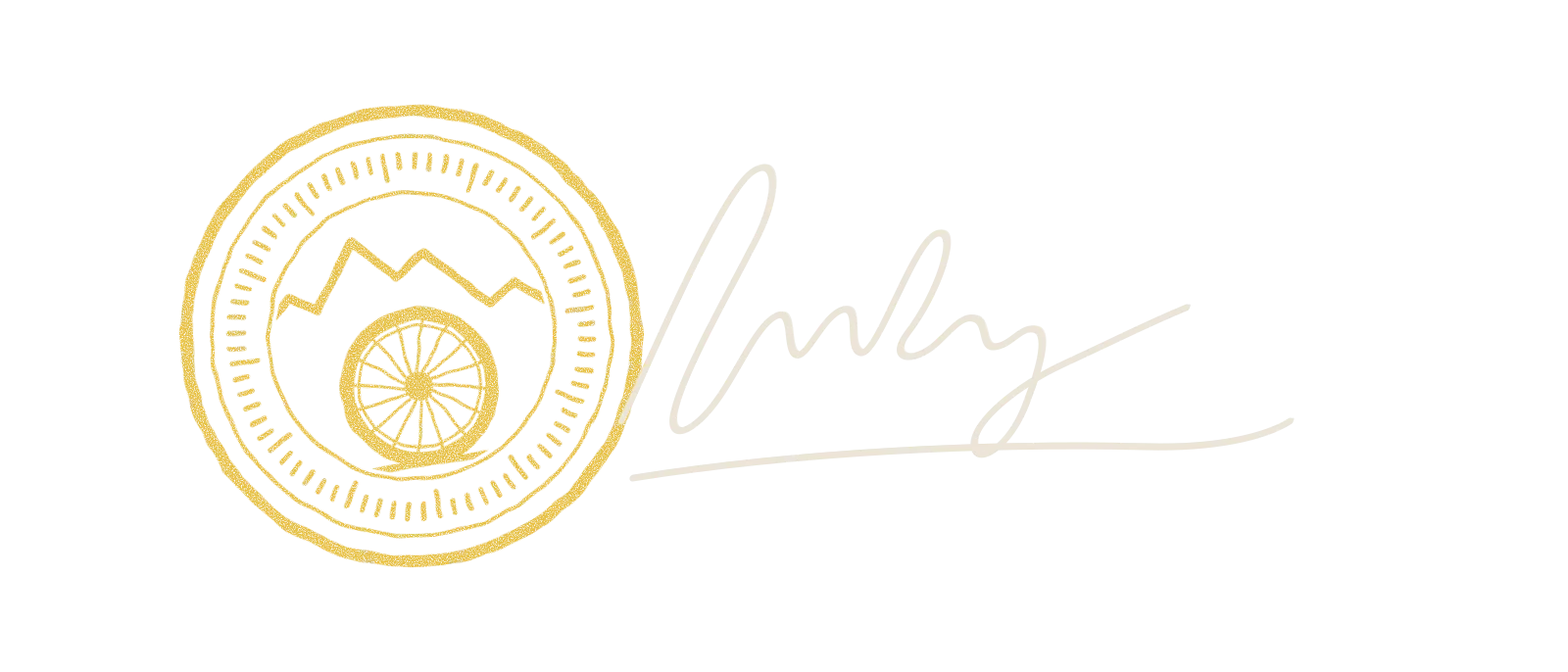 The workshop's stamp, a spoked wheel under a mountain ridge, and the owner's signature